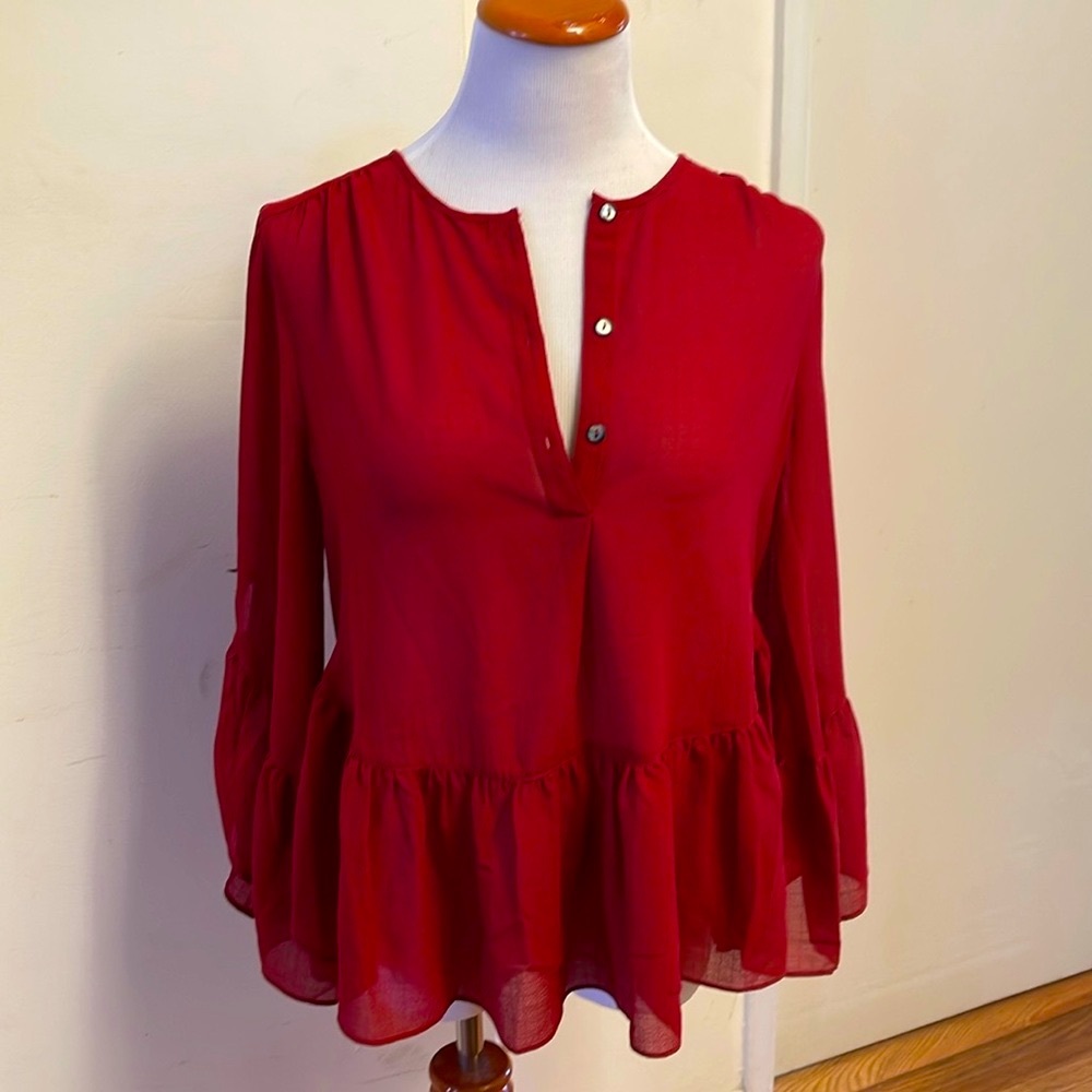 Max Studio chiffon blouse with bell sleeves Sz XS